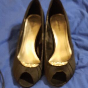 Dressbarn Black Peep-Toe Heels with Medium Heel